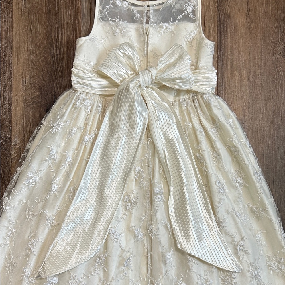 Cinderella Cream Girls Dress Formal layered tie back with zip up back - Picture 10 of 13
